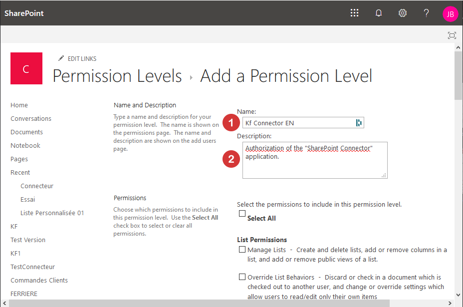 Add a permission Level input